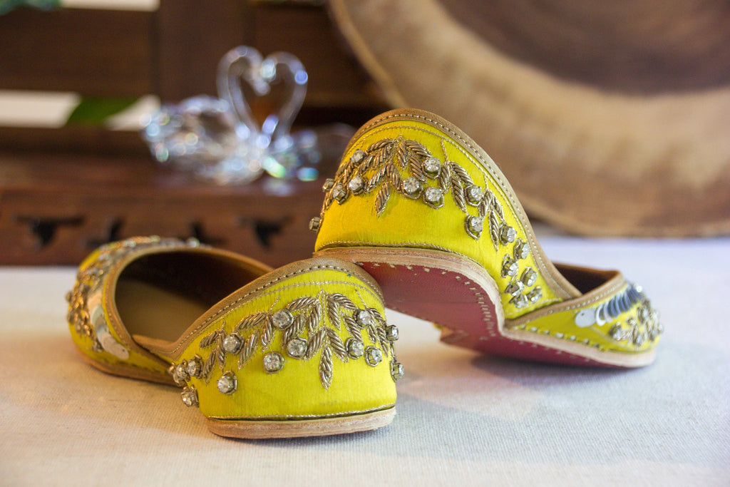 DIAMOND: Handcrafted Lemon Yellow Colour Jutti for Ladies 