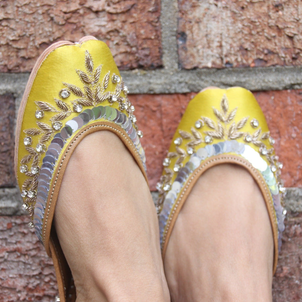 DIAMOND: Handcrafted Lemon Yellow Colour Jutti for Ladies 