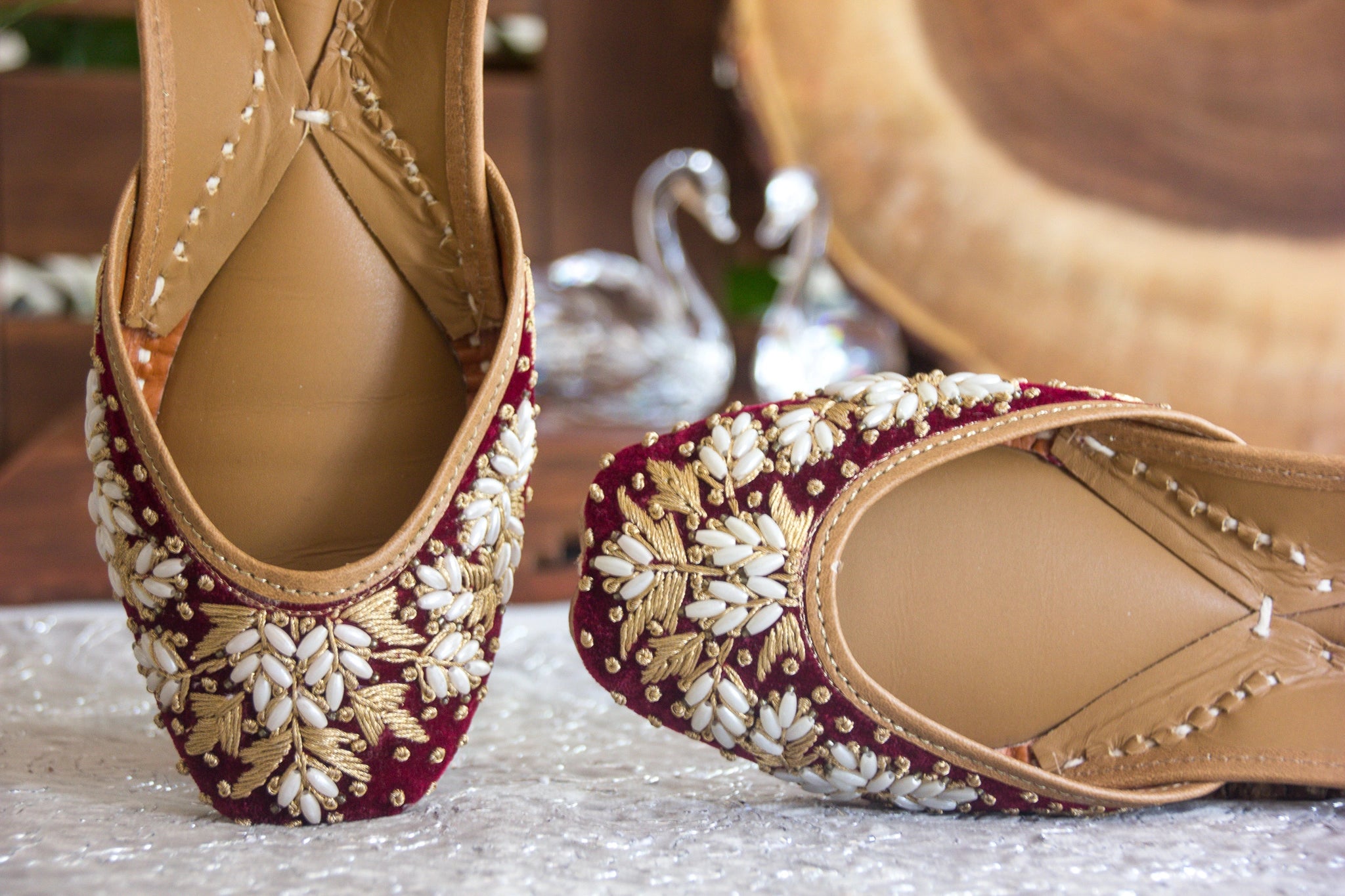 ROUGE: Buy Maroon Colour Punjabi Jutti Online For Women